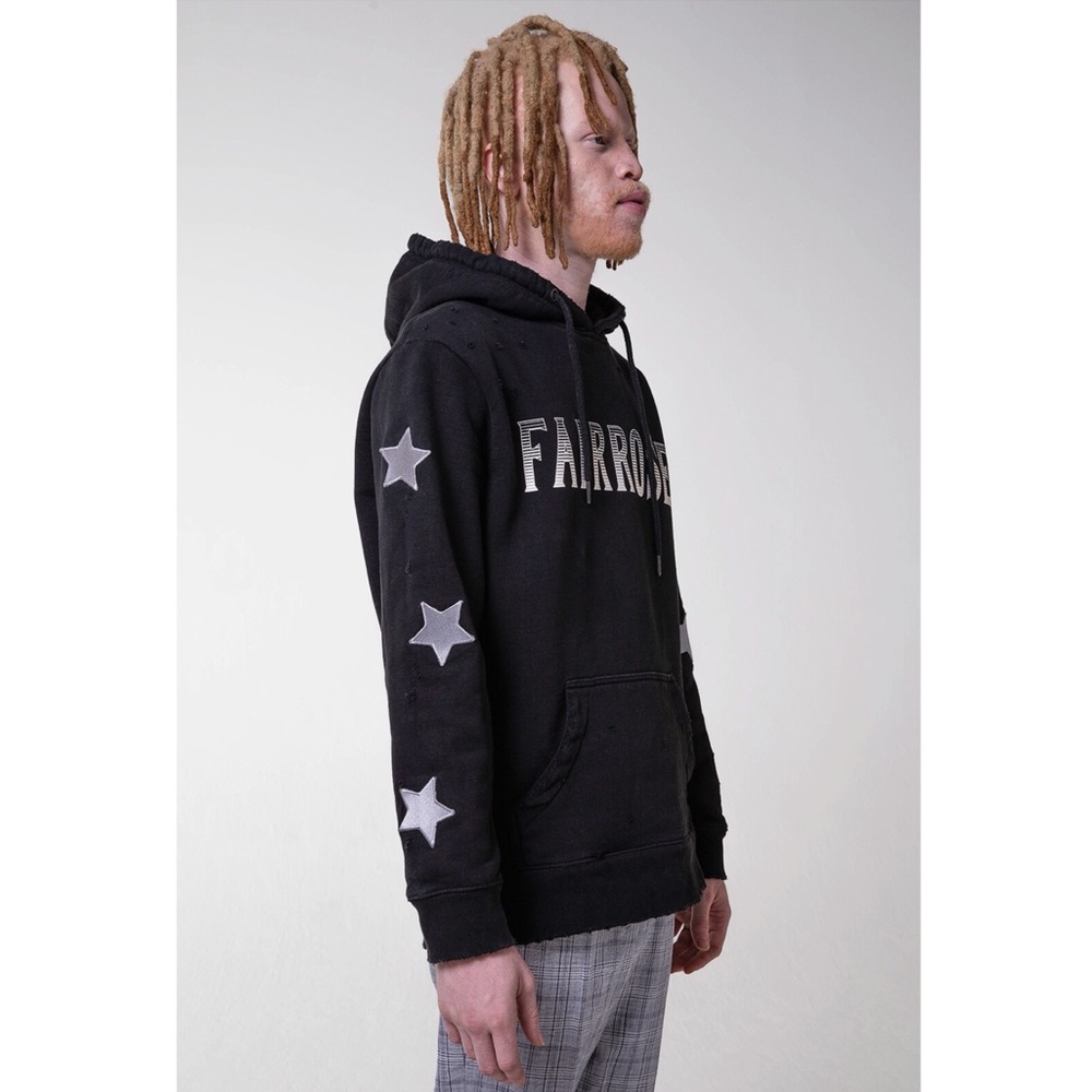 FairRose “Spaulding” Embroidered Distressed Hoodie